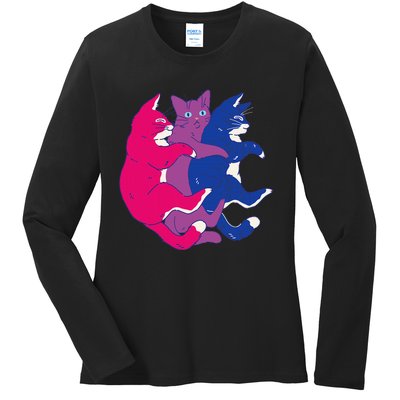 Lgbtq Bisexual Pride Flag Cats Pile Bisexual Ladies Long Sleeve Shirt