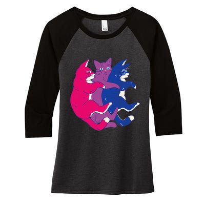 Lgbtq Bisexual Pride Flag Cats Pile Bisexual Women's Tri-Blend 3/4-Sleeve Raglan Shirt