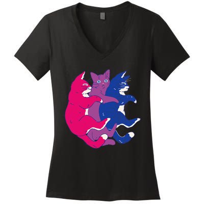 Lgbtq Bisexual Pride Flag Cats Pile Bisexual Women's V-Neck T-Shirt