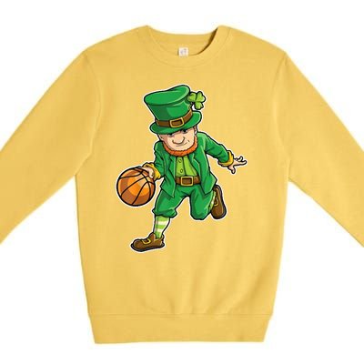 Leprechaun Basketball Player St Patrick's Day Premium Crewneck Sweatshirt