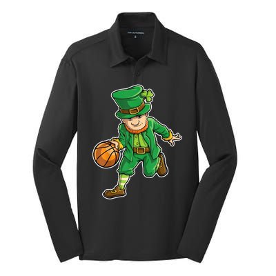 Leprechaun Basketball Player St Patrick's Day Silk Touch Performance Long Sleeve Polo