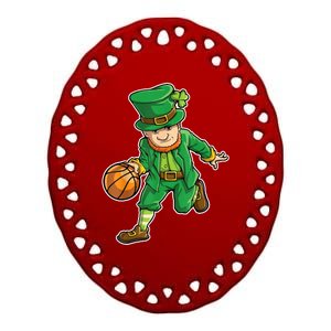 Leprechaun Basketball Player St Patrick's Day Ceramic Oval Ornament