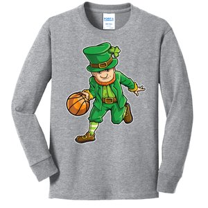 Leprechaun Basketball Player St Patrick's Day Kids Long Sleeve Shirt