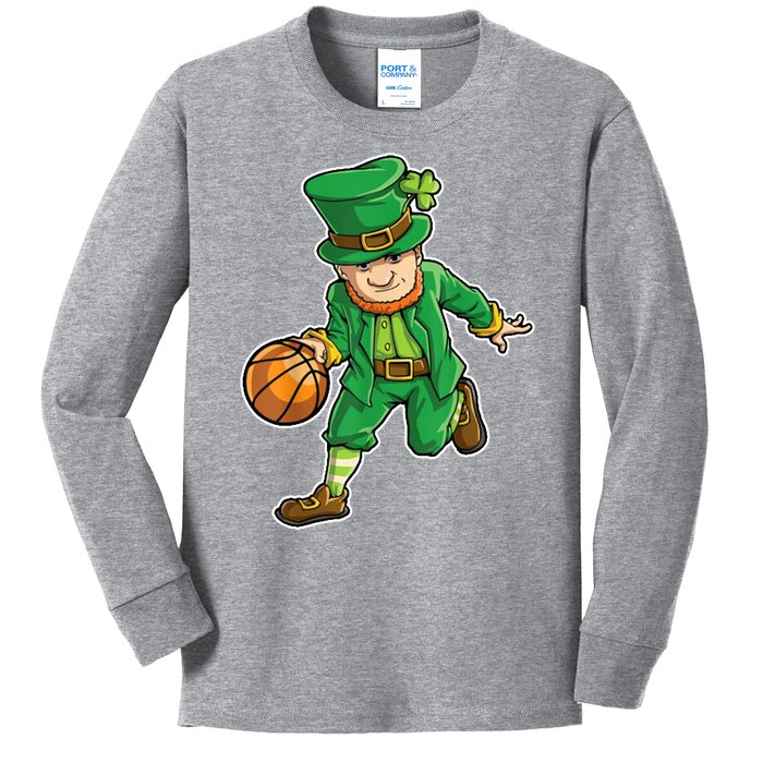 Leprechaun Basketball Player St Patrick's Day Kids Long Sleeve Shirt