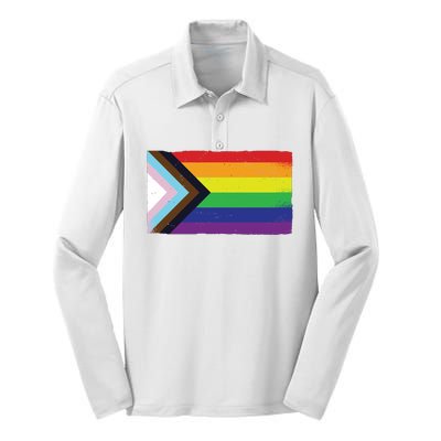 LGTBQ Black Pride Flag Silk Touch Performance Long Sleeve Polo