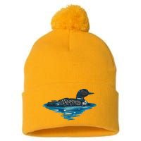 Loon Bird Painting Duck Lake Pom Pom 12in Knit Beanie