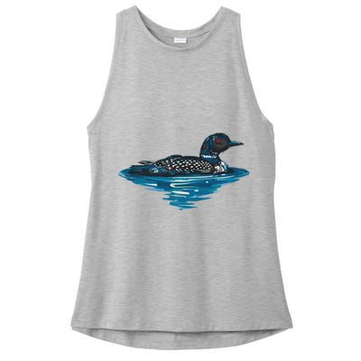 Loon Bird Painting Duck Lake Ladies PosiCharge Tri-Blend Wicking Tank