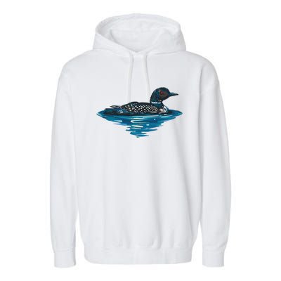 Loon Bird Painting Duck Lake Garment-Dyed Fleece Hoodie