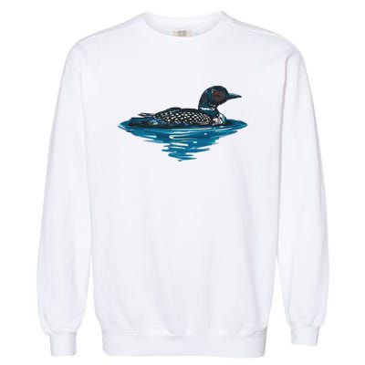 Loon Bird Painting Duck Lake Garment-Dyed Sweatshirt