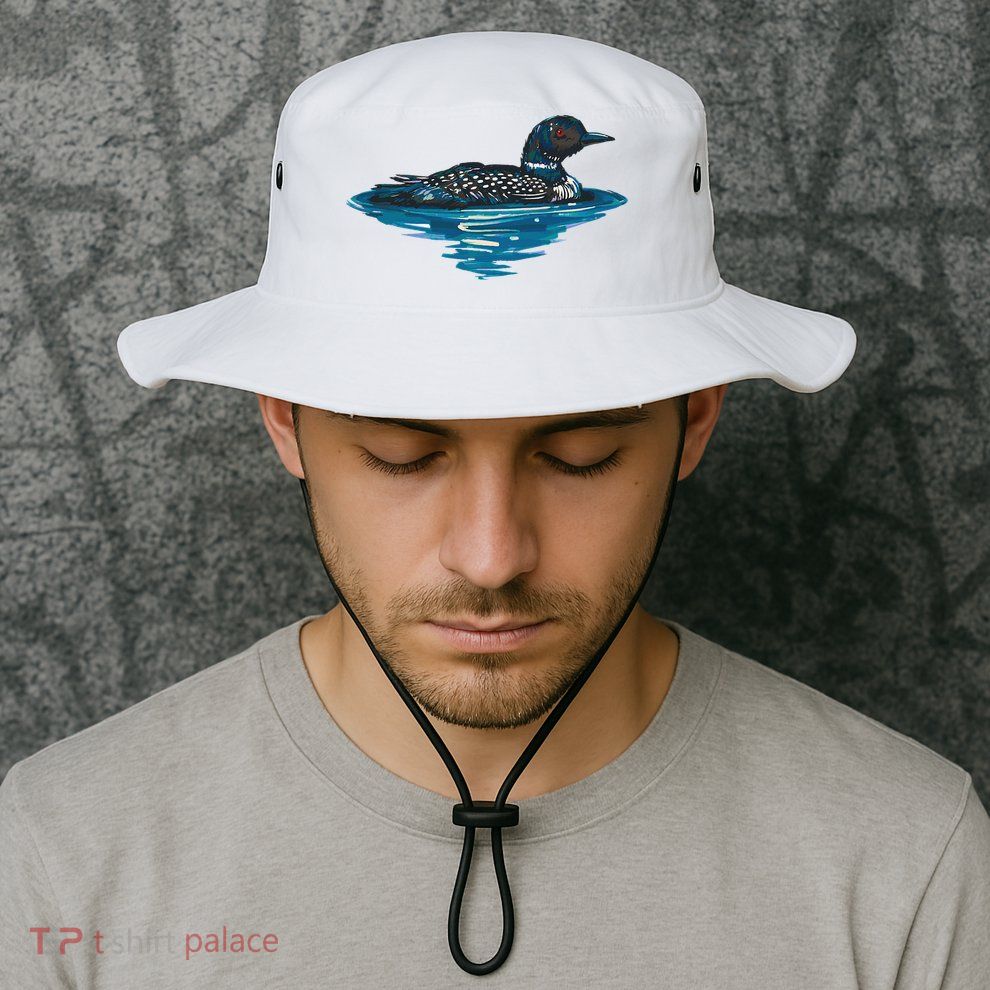 Loon Bird Painting Duck Lake Bucket Hat