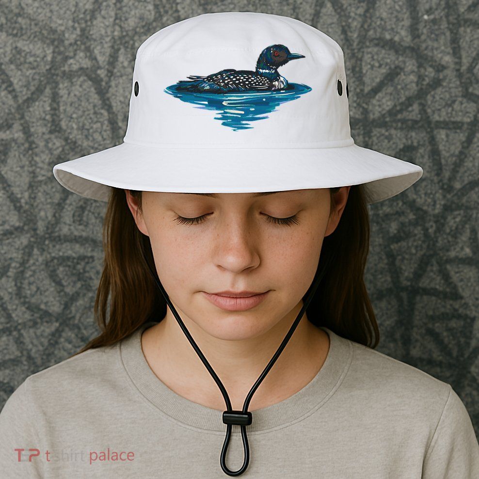 Loon Bird Painting Duck Lake Bucket Hat