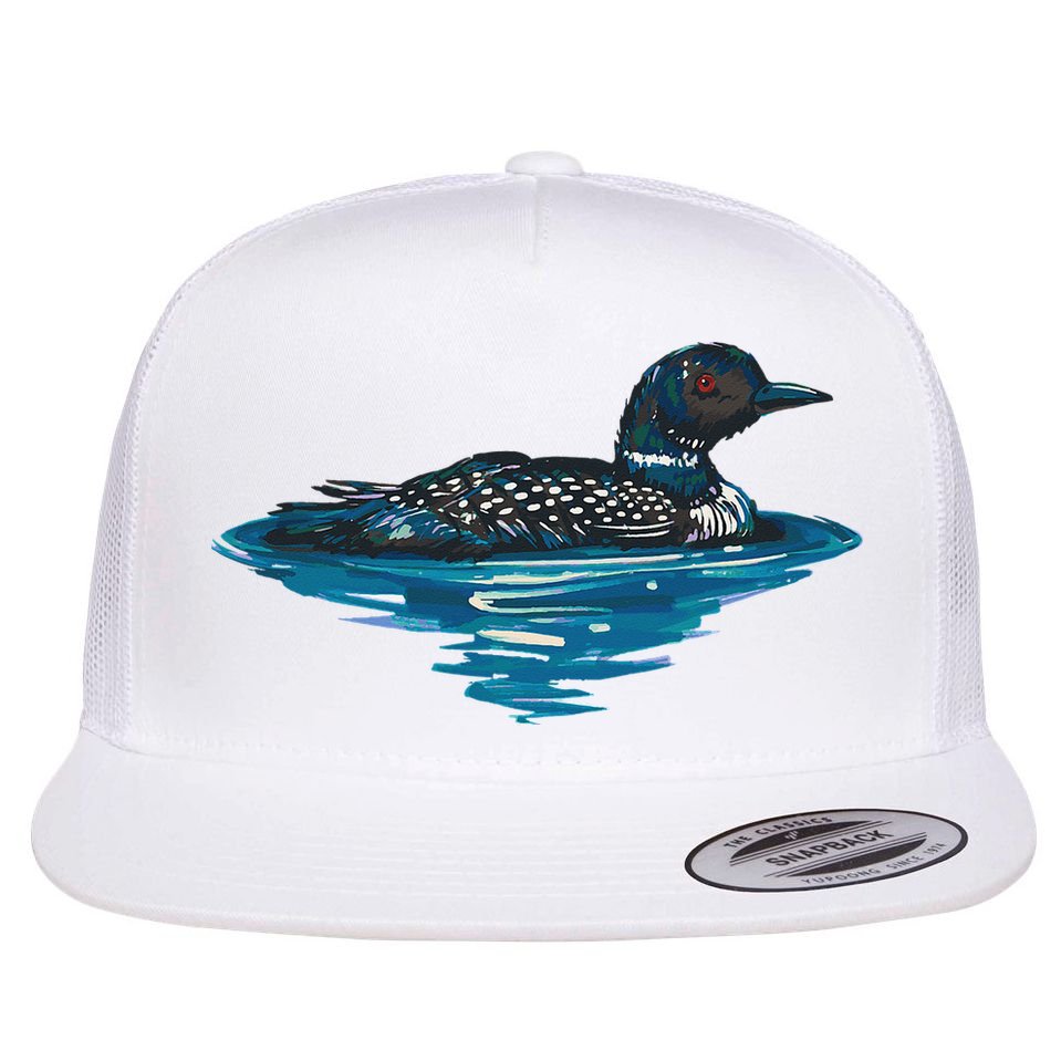 Loon Bird Painting Duck Lake Flat Bill Trucker Hat