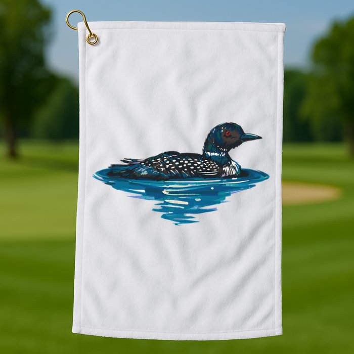Loon Bird Painting Duck Lake Golf Towel
