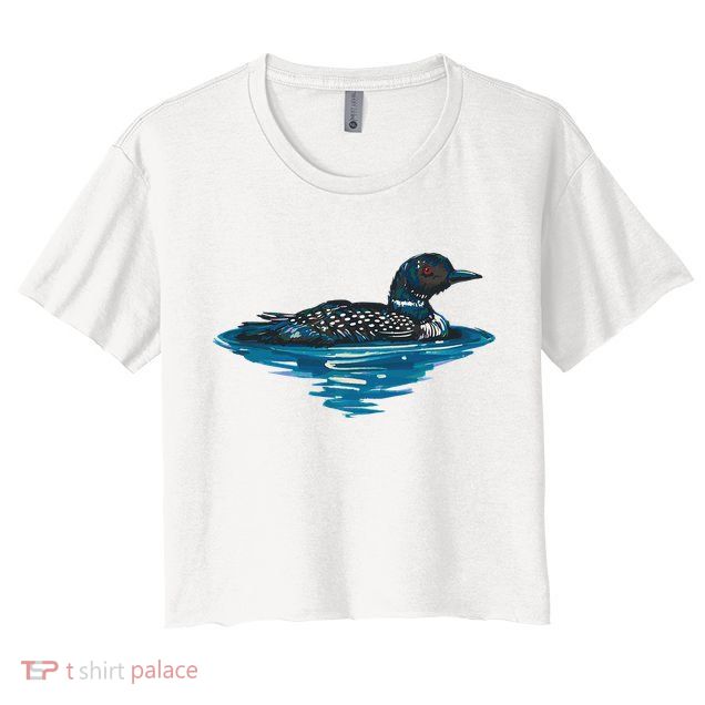 Loon Bird Painting Duck Lake Crop Top