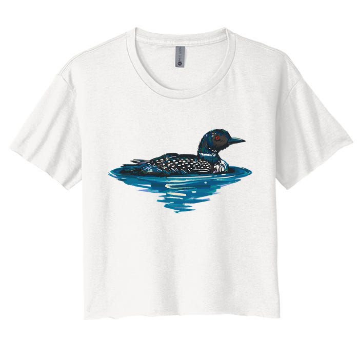 Loon Bird Painting Duck Lake Women's Crop Top Tee