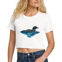 Loon Bird Painting Duck Lake Women's Crop Top Tee