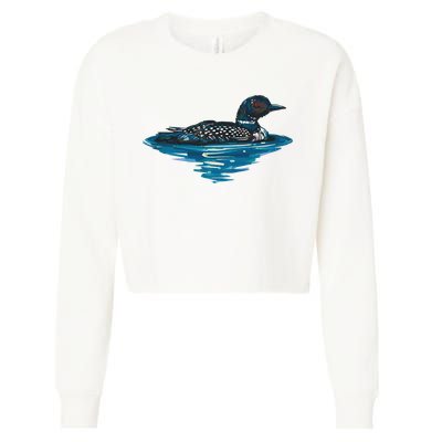 Loon Bird Painting Duck Lake Cropped Pullover Crew