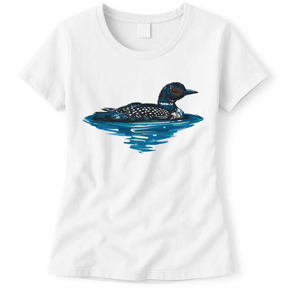 Loon Bird Painting Duck Lake Womens T-Shirt