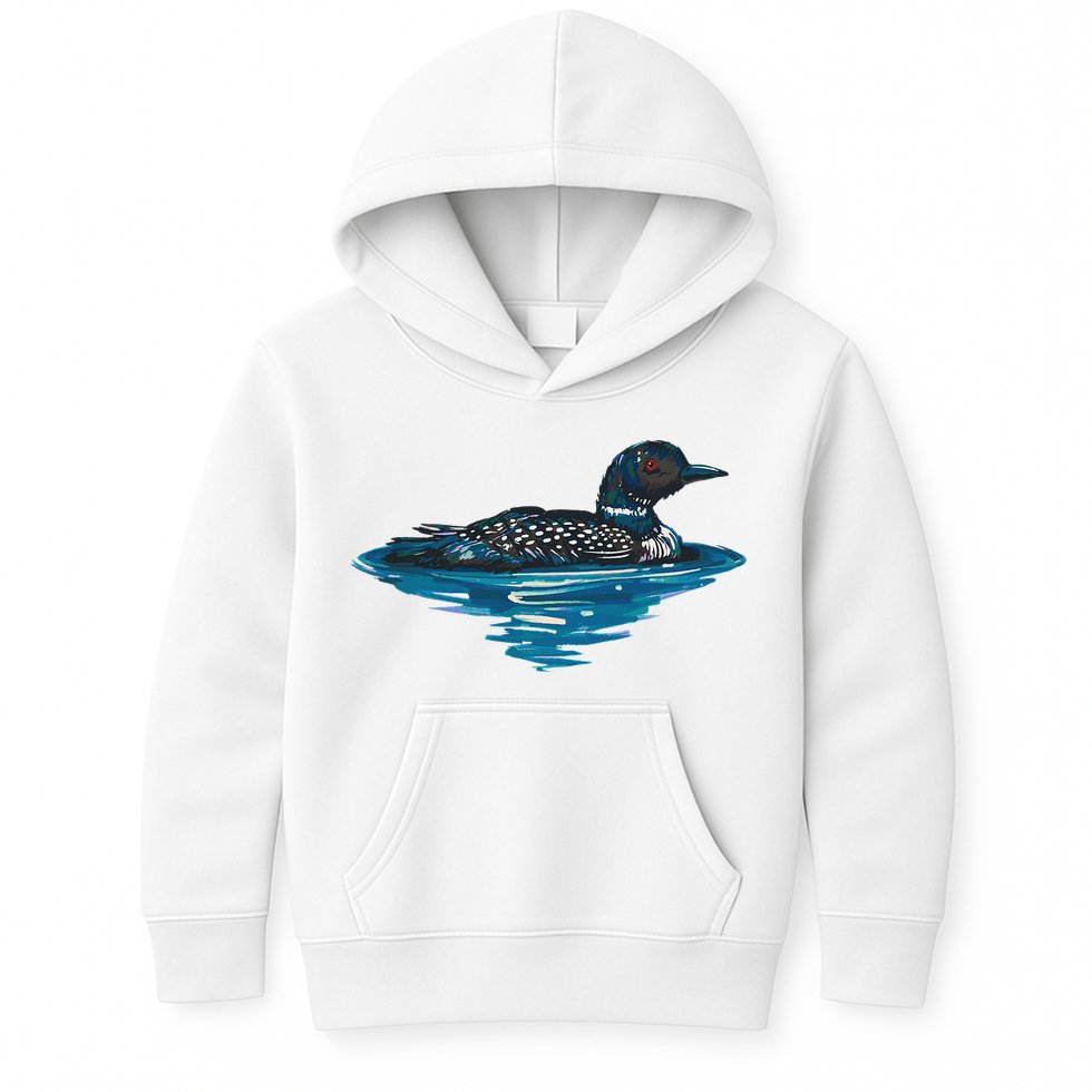 Loon Bird Painting Duck Lake Kids Hoodie