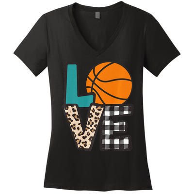 Love Basketball Player Fan Coach Sports Mom Mama Women's V-Neck T-Shirt