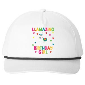 Llama Birthday Party LLamazing Girl Rainbow Hearts Gift Snapback Five-Panel Rope Hat