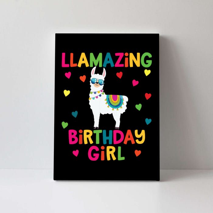 Llama Birthday Party LLamazing Girl Rainbow Hearts Gift Canvas