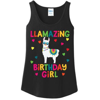 Llama Birthday Party LLamazing Girl Rainbow Hearts Gift Ladies Essential Tank