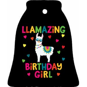 Llama Birthday Party LLamazing Girl Rainbow Hearts Gift Ceramic Bell Ornament