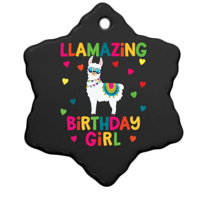 Llama Birthday Party LLamazing Girl Rainbow Hearts Gift Ceramic Star Ornament