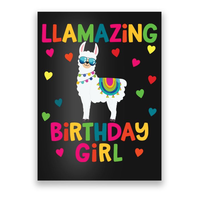 Llama Birthday Party LLamazing Girl Rainbow Hearts Gift Poster