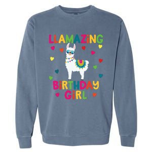 Llama Birthday Party LLamazing Girl Rainbow Hearts Gift Garment-Dyed Sweatshirt