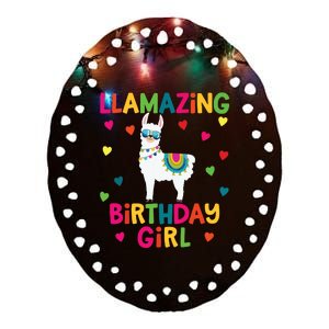 Llama Birthday Party LLamazing Girl Rainbow Hearts Gift Ceramic Oval Ornament