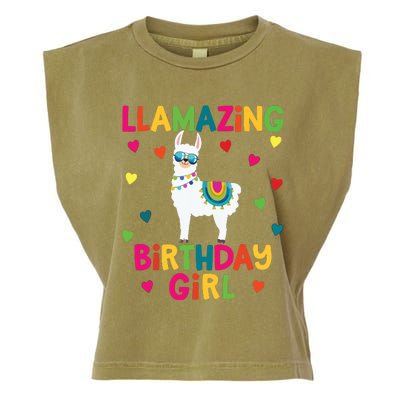 Llama Birthday Party LLamazing Girl Rainbow Hearts Gift Garment-Dyed Women's Muscle Tee