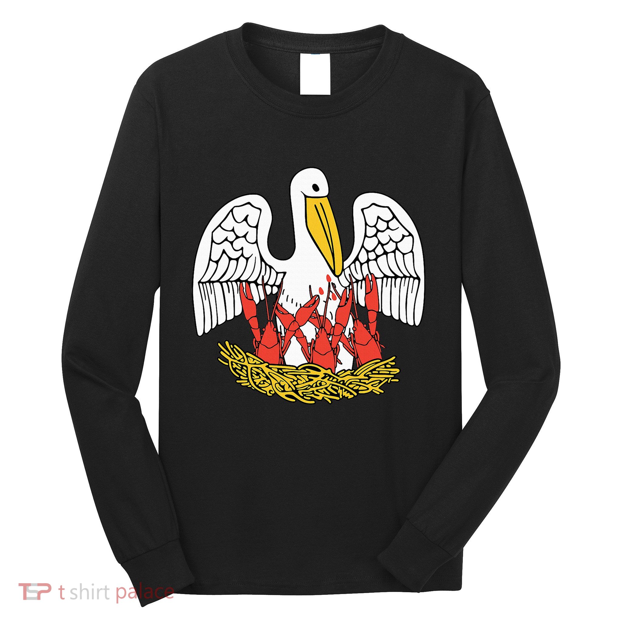 Louisiana Brown Pelican Feeding Crawfish La Flag Long Sleeve Shirt