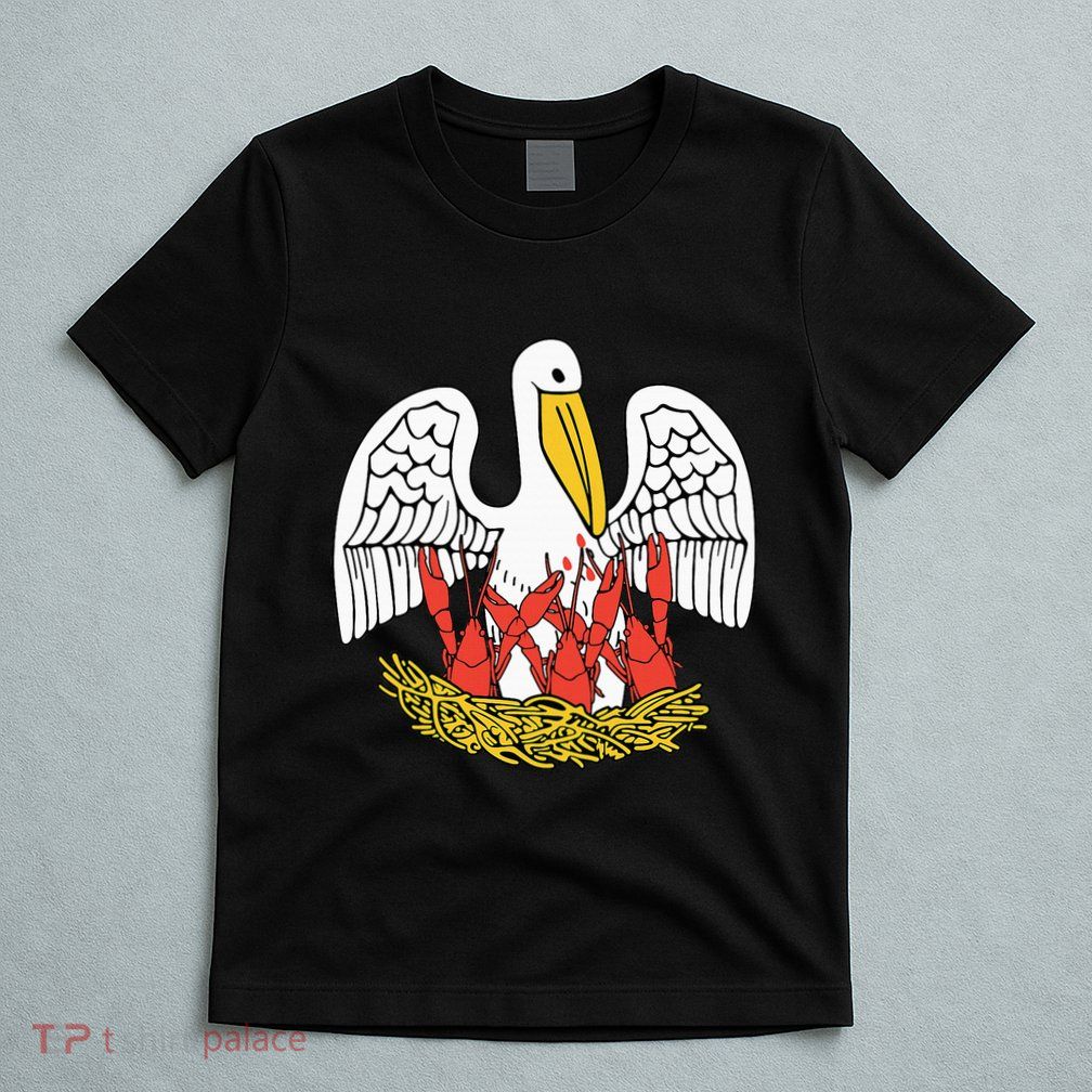 Louisiana Brown Pelican Feeding Crawfish La Flag T-Shirt