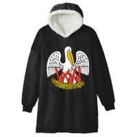 Louisiana Brown Pelican Feeding Crawfish La Flag Hooded Wearable Blanket