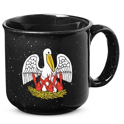 Louisiana Brown Pelican Feeding Crawfish La Flag 15oz Campfire Ceramic Mug