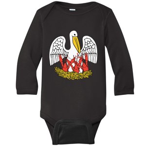 Louisiana Brown Pelican Feeding Crawfish La Flag Baby Long Sleeve Bodysuit