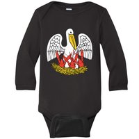 Louisiana Brown Pelican Feeding Crawfish La Flag Baby Long Sleeve Bodysuit