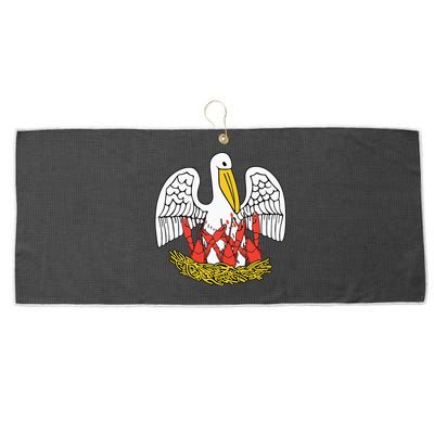 Louisiana Brown Pelican Feeding Crawfish La Flag Large Microfiber Waffle Golf Towel