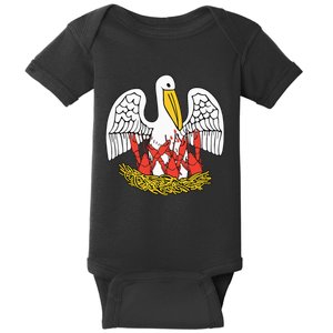 Louisiana Brown Pelican Feeding Crawfish La Flag Baby Bodysuit