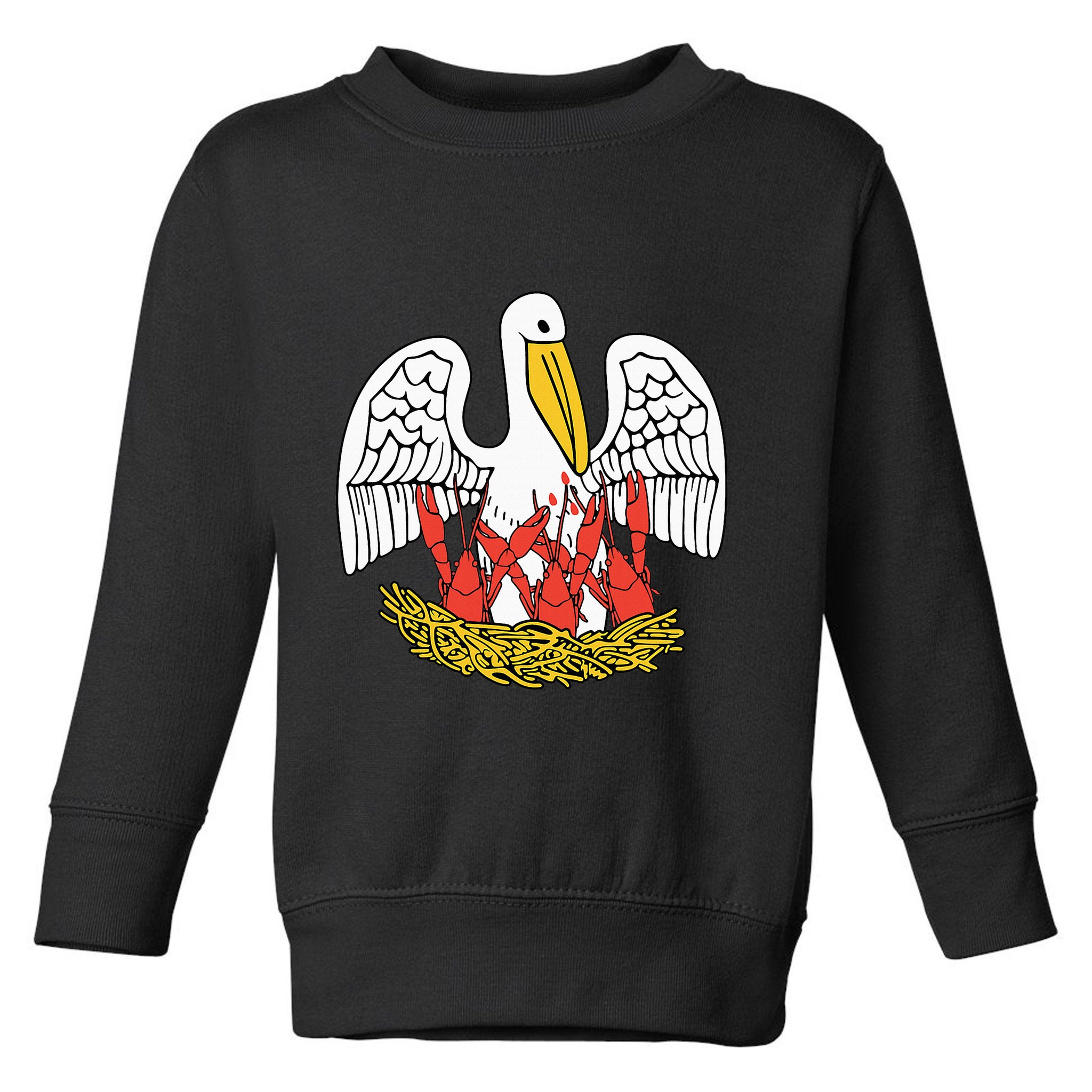 Louisiana Brown Pelican Feeding Crawfish La Flag Toddler Sweatshirt