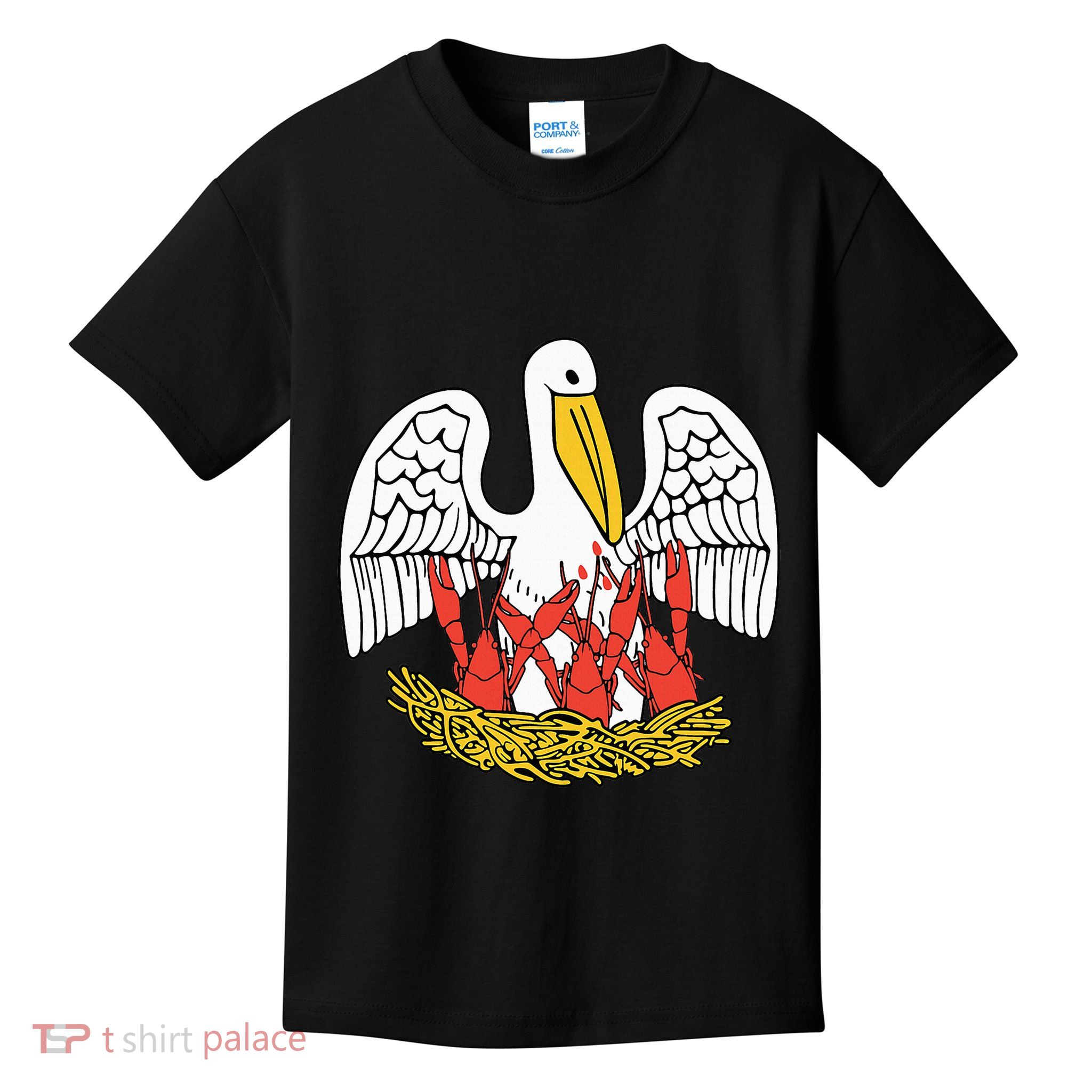 Louisiana Brown Pelican Feeding Crawfish La Flag Kids T-Shirt
