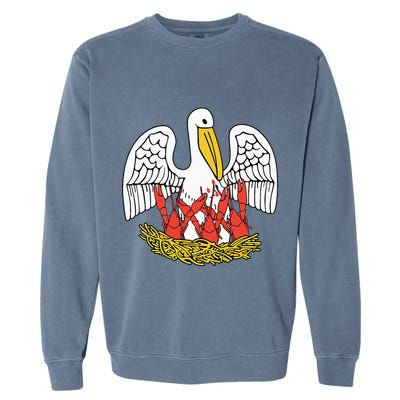 Louisiana Brown Pelican Feeding Crawfish La Flag Garment-Dyed Sweatshirt