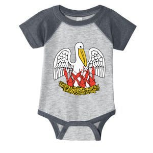 Louisiana Brown Pelican Feeding Crawfish La Flag Infant Baby Jersey Bodysuit