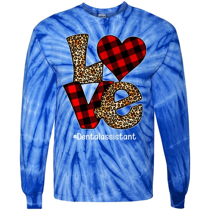 Love Buffalo Plaid Hearts Valentine's Day Dental Assistant Gift Tie-Dye Long Sleeve Shirt