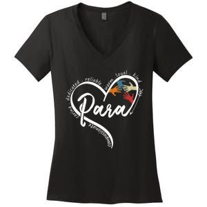 Leopard Being Para Is Heart Work Para Teacher Life Women's V-Neck T-Shirt