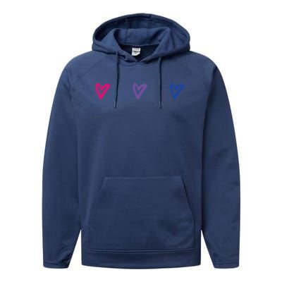 Lgbt Bisexual Pride Hearts 3funny Giftcolor Violet Magenta Blue Gift Performance Fleece Hoodie