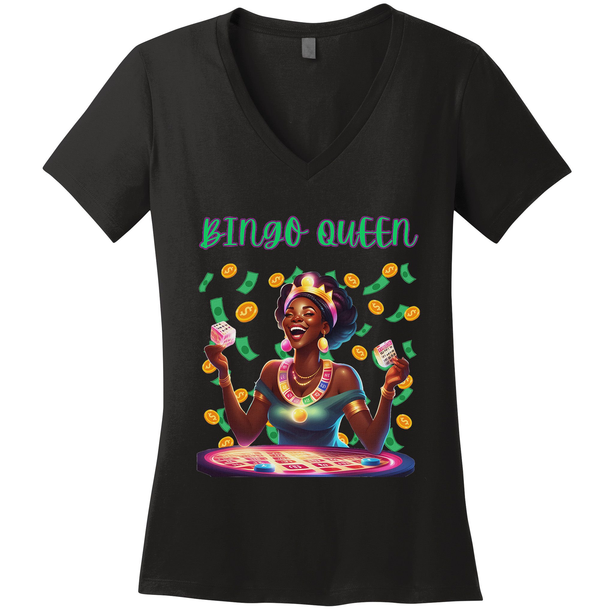  Laughing Bingo Queen Women's V-Neck T-Shirt