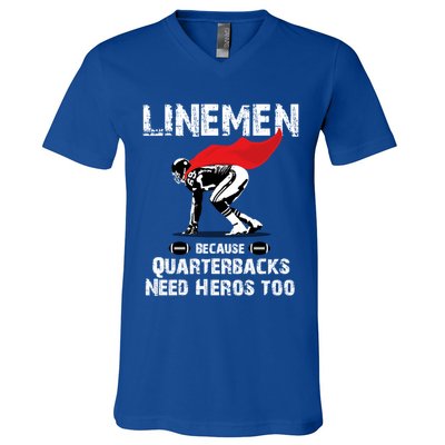 Line Because Quarterbacks Need Heros Fun Football Xmas Gift V-Neck T-Shirt